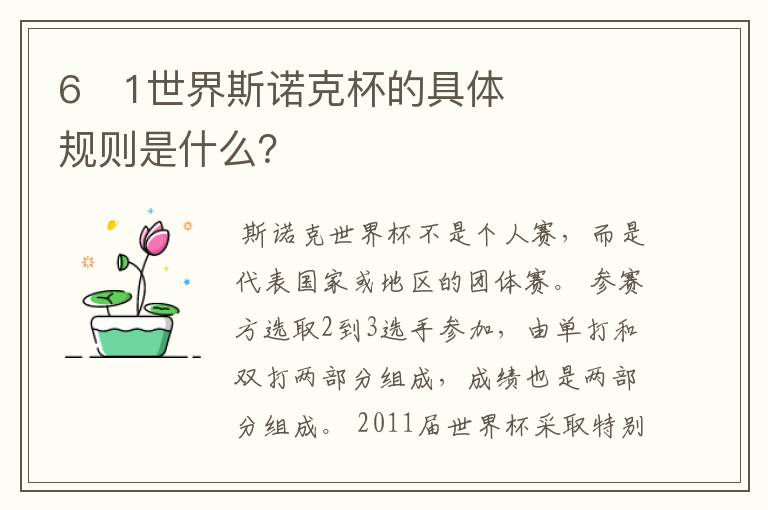 6�1世界斯诺克杯的具体规则是什么?