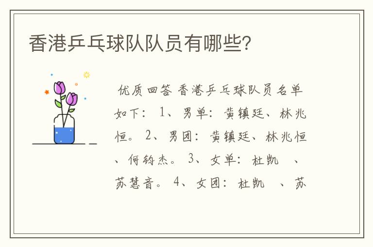 香港乒乓球队队员有哪些?