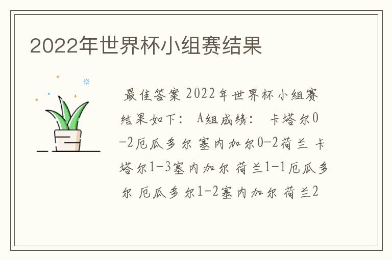 2022年世界杯小组赛结果