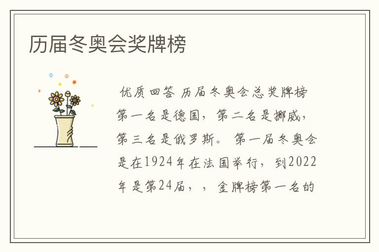 历届冬奥会奖牌榜