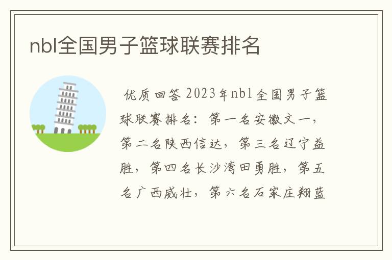 nbl全国男子篮球联赛排名
