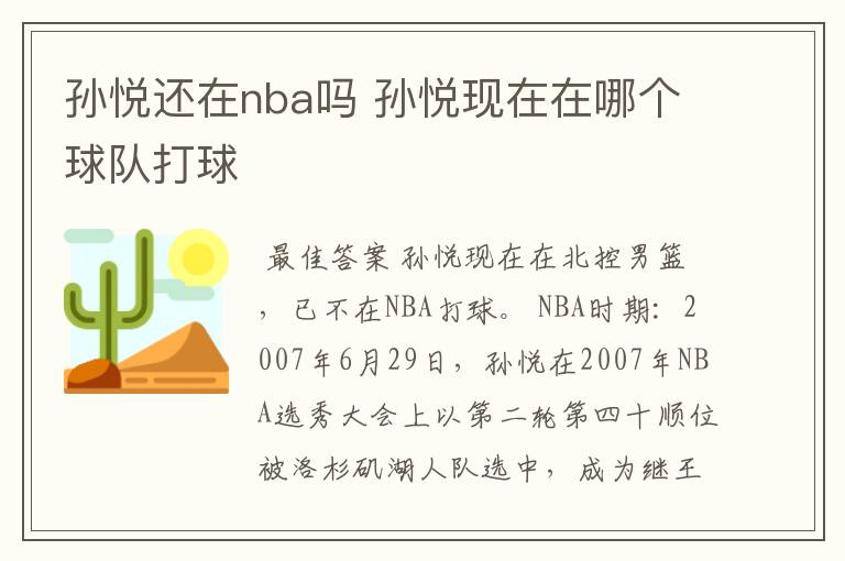 孙悦还在nba吗 孙悦现在在哪个球队打球