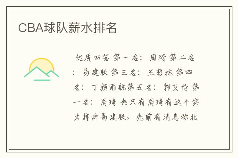 CBA球队薪水排名