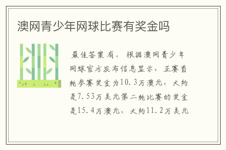 澳网青少年网球比赛有奖金吗