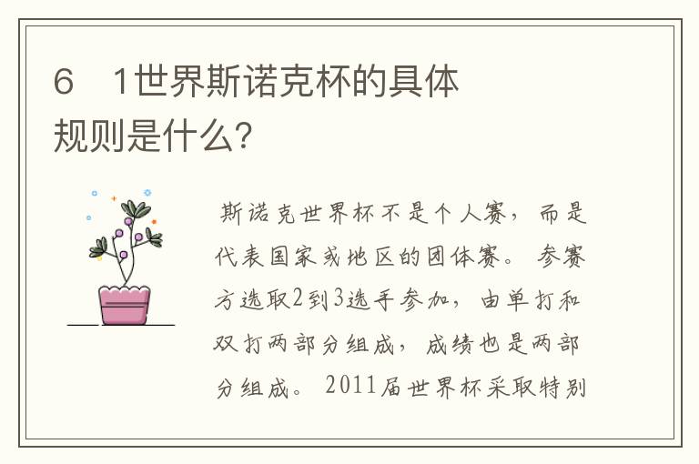 6�1世界斯诺克杯的具体规则是什么？