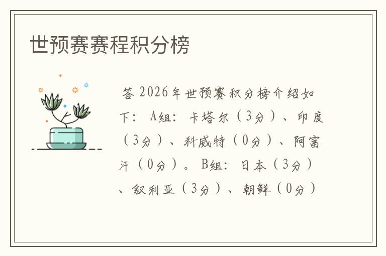 世预赛赛程积分榜