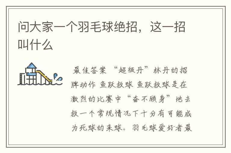 问大家一个羽毛球绝招,这一招叫什么