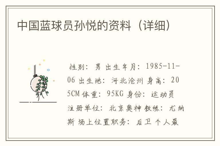 中国蓝球员孙悦的资料(详细)
