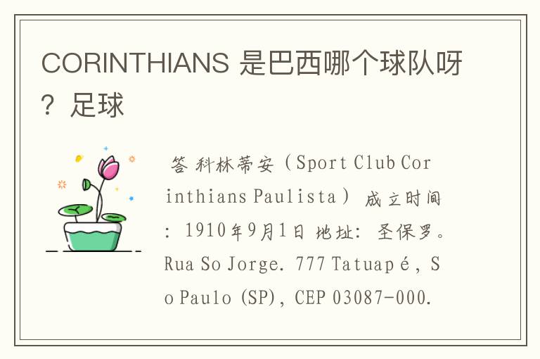 CORINTHIANS 是巴西哪个球队呀?足球