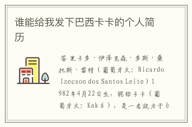 谁能给我发下巴西卡卡的个人简历