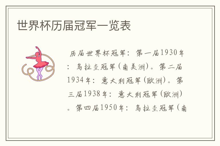 世界杯历届冠军一览表