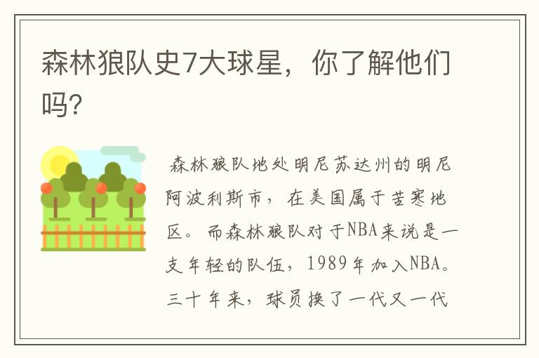 森林狼队史7大球星,你了解他们吗?