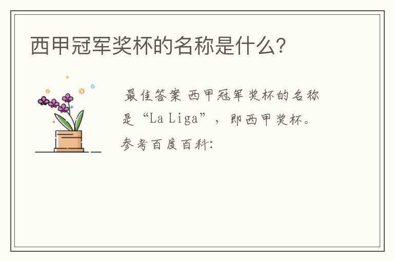 西甲冠军奖杯的名称是什么?