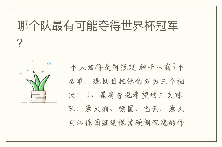哪个队最有可能夺得世界杯冠军?