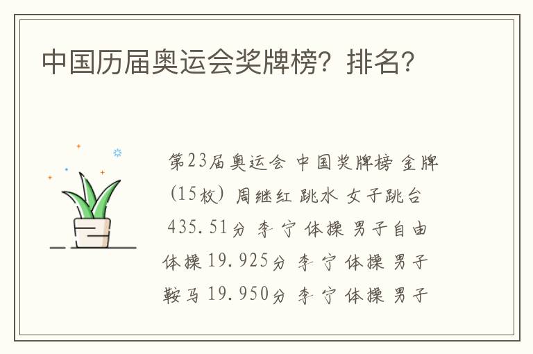 中国历届奥运会奖牌榜?排名?