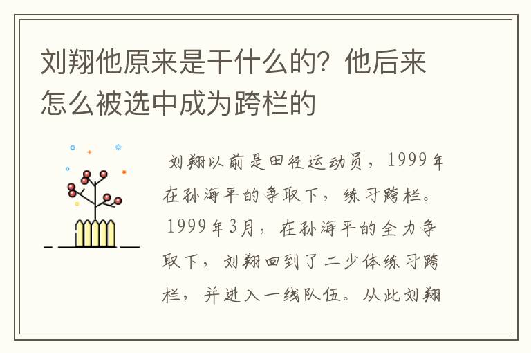 刘翔他原来是干什么的?他后来怎么被选中成为跨栏的
