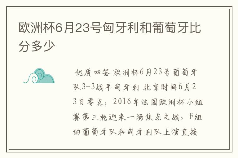欧洲杯6月23号匈牙利和葡萄牙比分多少