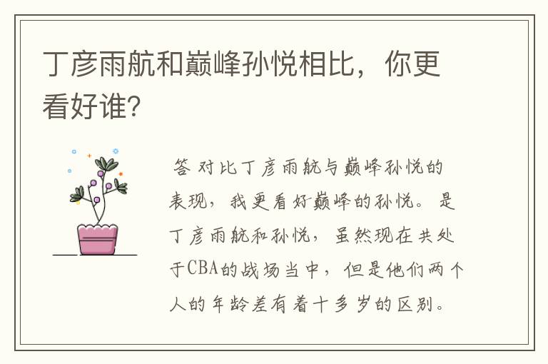 丁彦雨航和巅峰孙悦相比,你更看好谁?