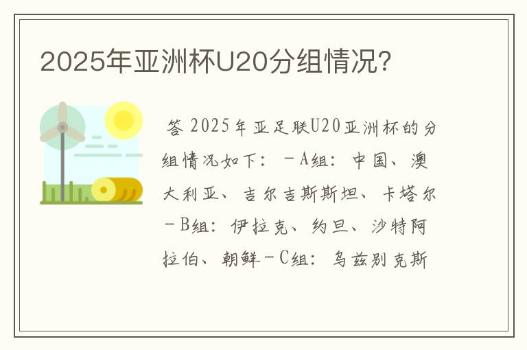 2025年亚洲杯U20分组情况?