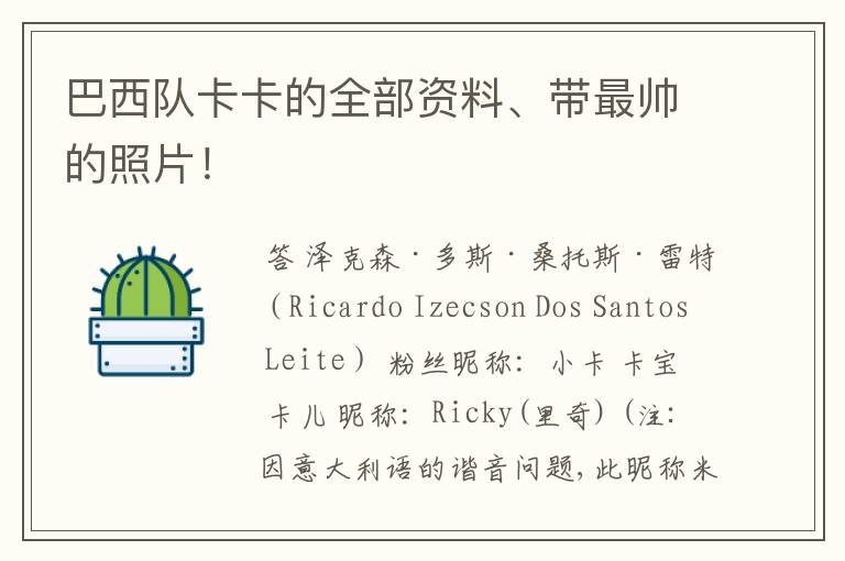 巴西队卡卡的全部资料、带最帅的照片!