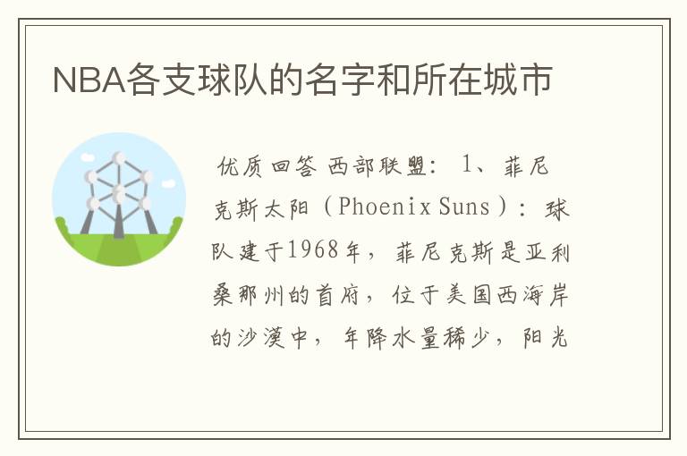 NBA各支球队的名字和所在城市