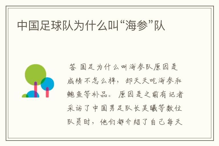 中国足球队为什么叫“海参”队
