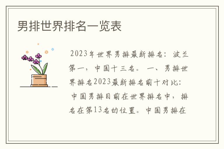 男排世界排名一览表