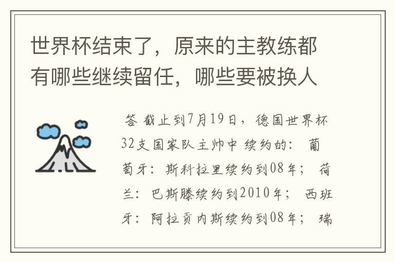 世界杯结束了，原来的主教练都有哪些继续留任，哪些要被换人呢？