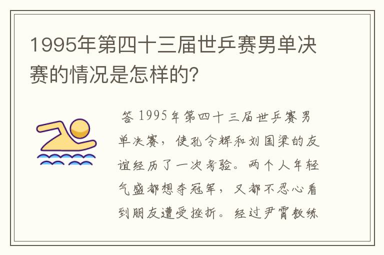 1995年第四十三届世乒赛男单决赛的情况是怎样的?