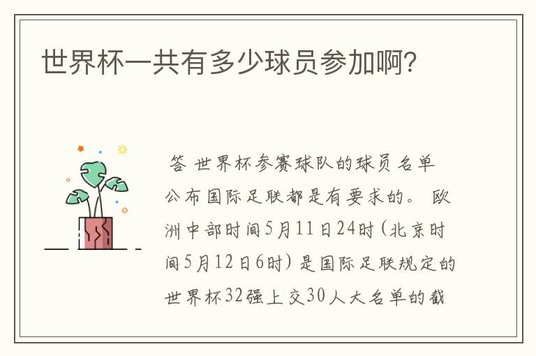 世界杯一共有多少球员参加啊?