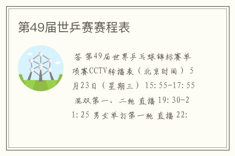 第49届世乒赛赛程表