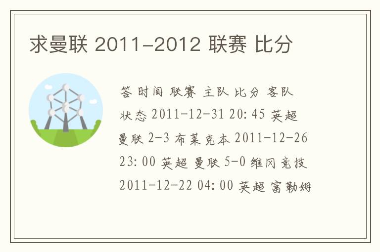 求曼联 2011-2012 联赛 比分