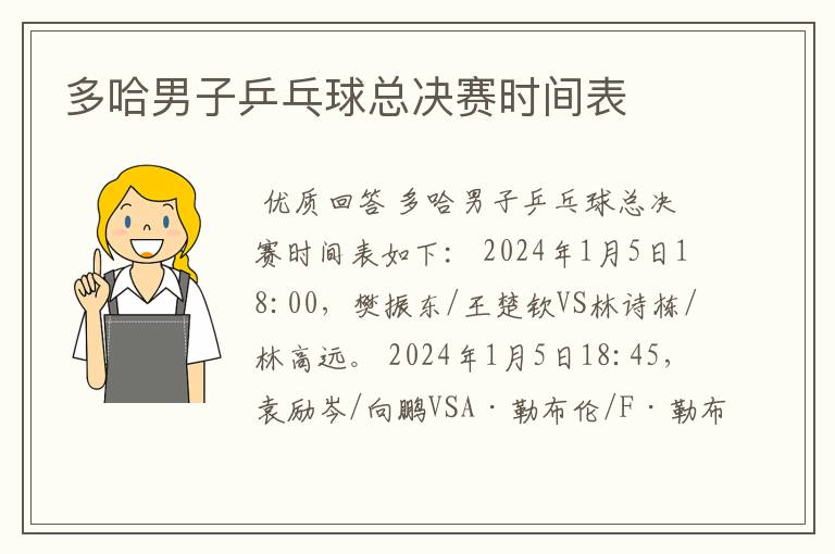 多哈男子乒乓球总决赛时间表