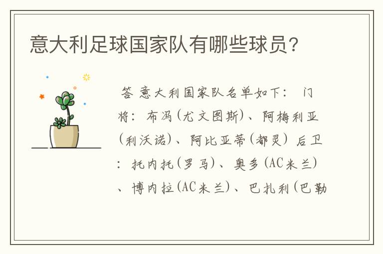 意大利足球国家队有哪些球员?