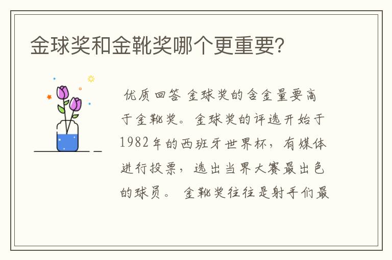 金球奖和金靴奖哪个更重要？