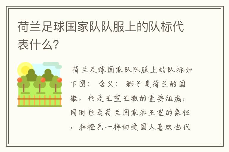 荷兰足球国家队队服上的队标代表什么?