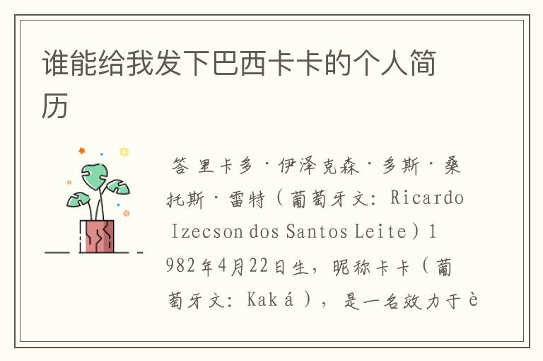 谁能给我发下巴西卡卡的个人简历