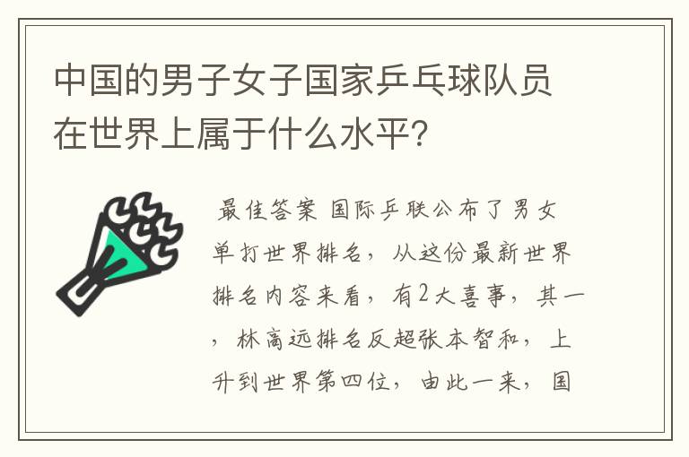 中国的男子女子国家乒乓球队员在世界上属于什么水平?