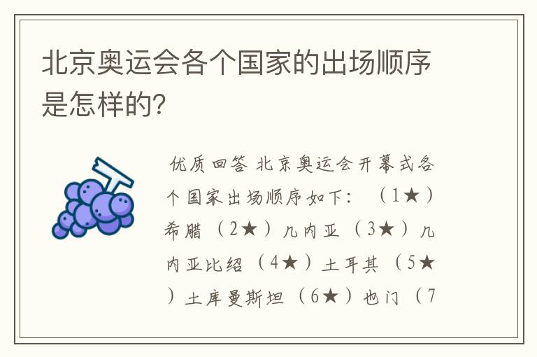 北京奥运会各个国家的出场顺序是怎样的?