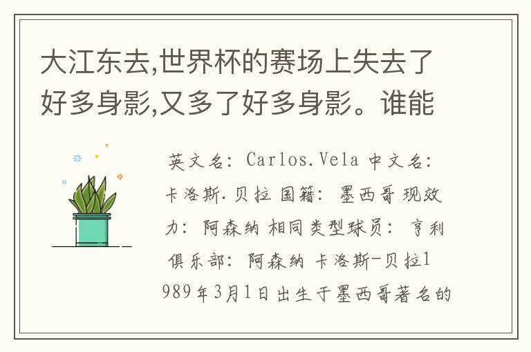 大江东去,世界杯的赛场上失去了好多身影,又多了好多身影。谁能告诉我墨西哥的中锋贝拉的信息