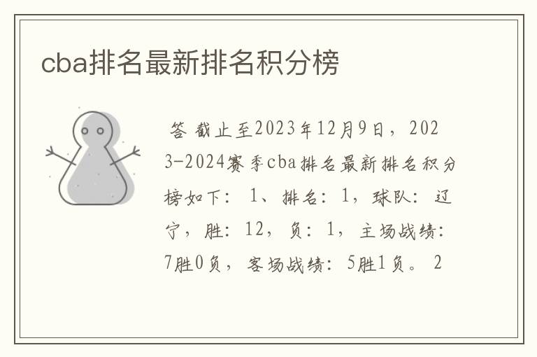 cba排名最新排名积分榜