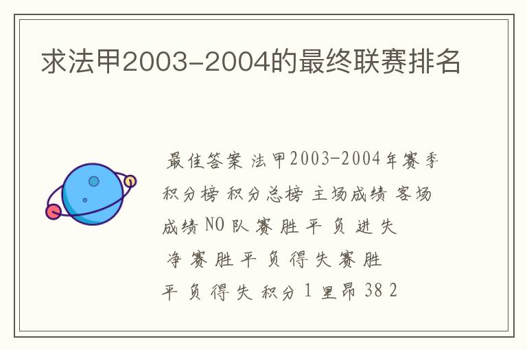 求法甲2003-2004的最终联赛排名