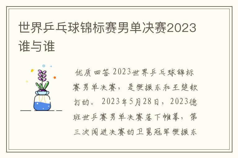 世界乒乓球锦标赛男单决赛2023谁与谁