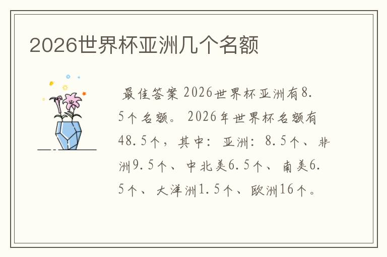 2026世界杯亚洲几个名额