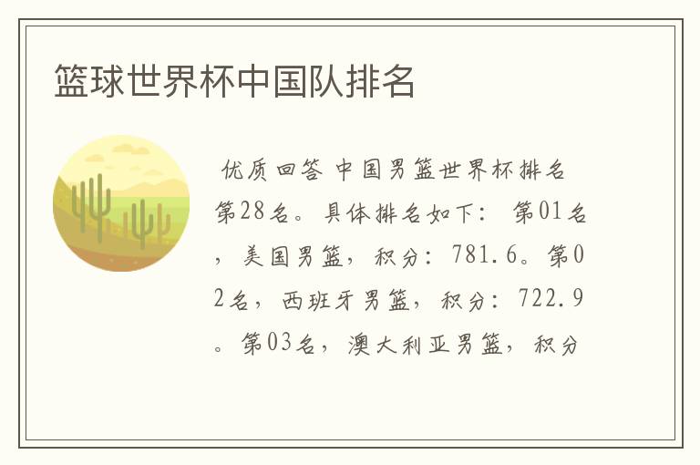 篮球世界杯中国队排名