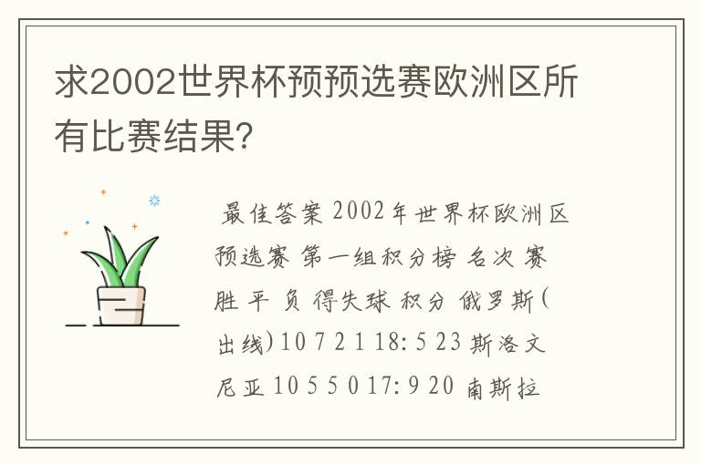 求2002世界杯预预选赛欧洲区所有比赛结果?