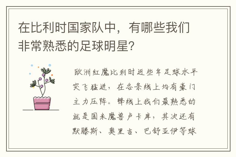 在比利时国家队中,有哪些我们非常熟悉的足球明星?