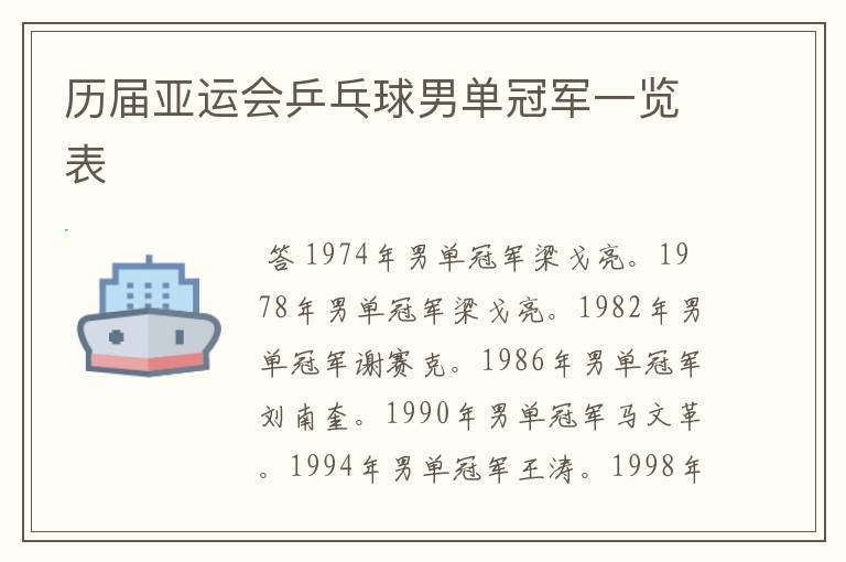 历届亚运会乒乓球男单冠军一览表