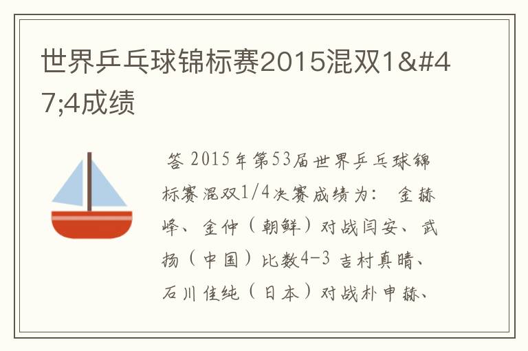 世界乒乓球锦标赛2015混双1/4成绩