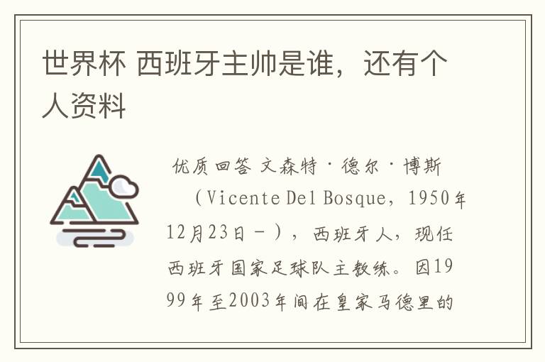 世界杯 西班牙主帅是谁,还有个人资料